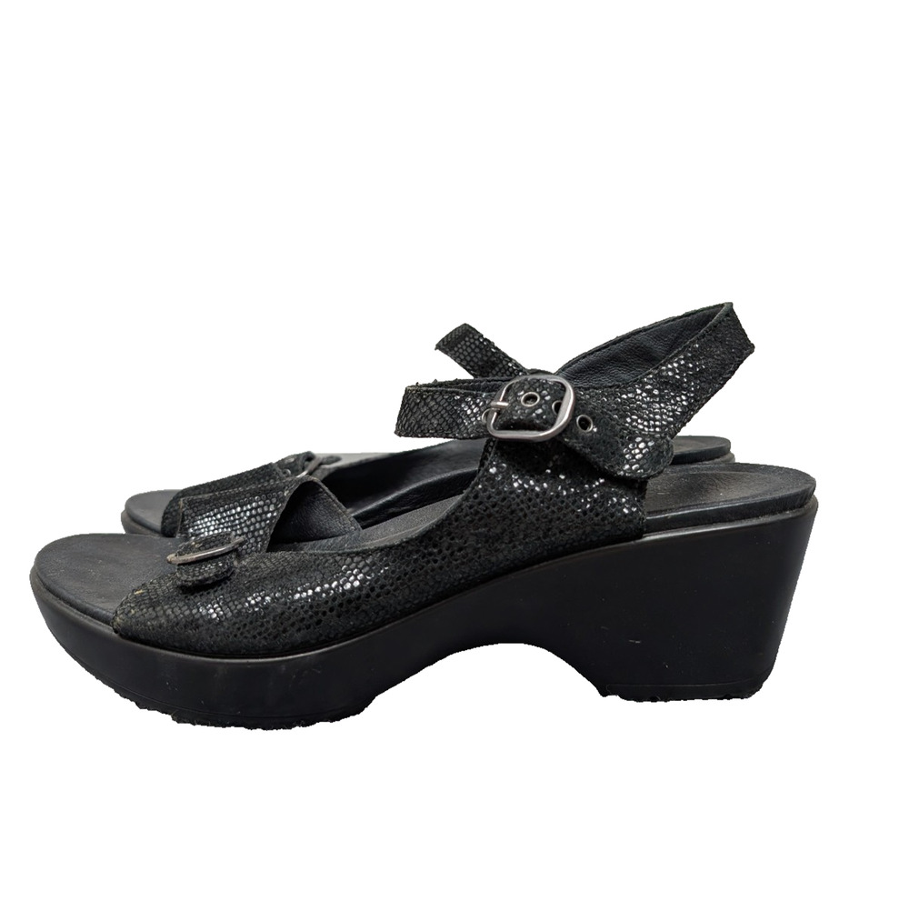 Dansko Joanie Platform Sandal Women EU40 10 Comfort Black Embossed Leather Retro